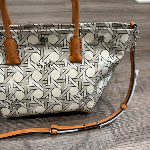 Tory Burch Canvas Basketweave New Ivory Basketweave Tote Crossbody Bag - Picture 5 of 8